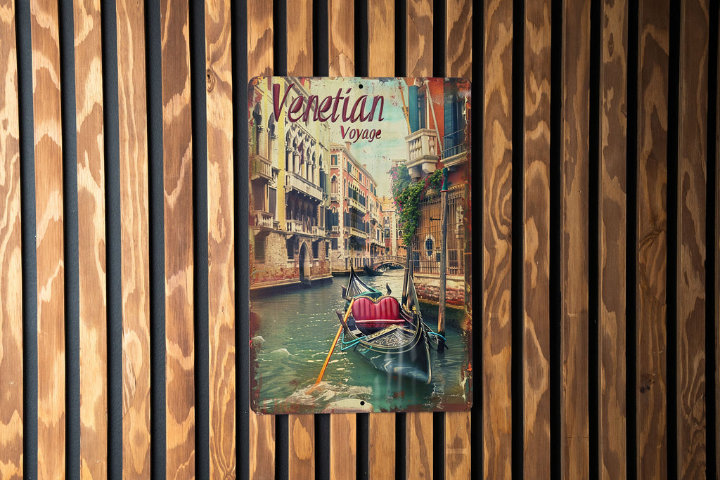 Venetian Voyage Vintage Style Metal Sign, Gondola in Venice, Retro Fonts, Vintage Colors, Canal Decor — photo 2