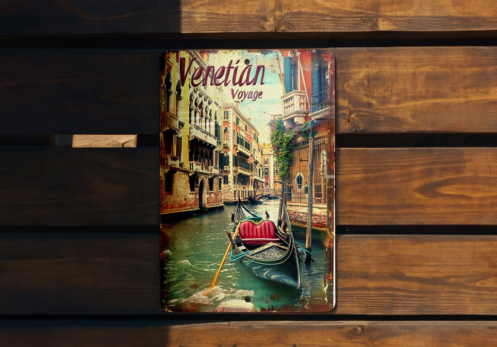 Venetian Voyage Vintage Style Metal Sign, Gondola in Venice, Retro Fonts, Vintage Colors, Canal Decor — photo 4