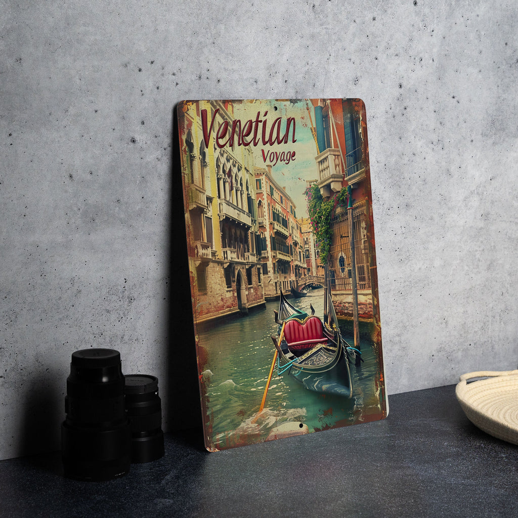 Venetian Voyage Vintage Style Metal Sign, Gondola in Venice, Retro Fonts, Vintage Colors, Canal Decor — photo 5