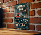 Culinary Academy Vintage Sign, Chef Hat Illustration, Rich Tones Decor, Culinary Frame Art, Playful Font Metal Sign — photo 4