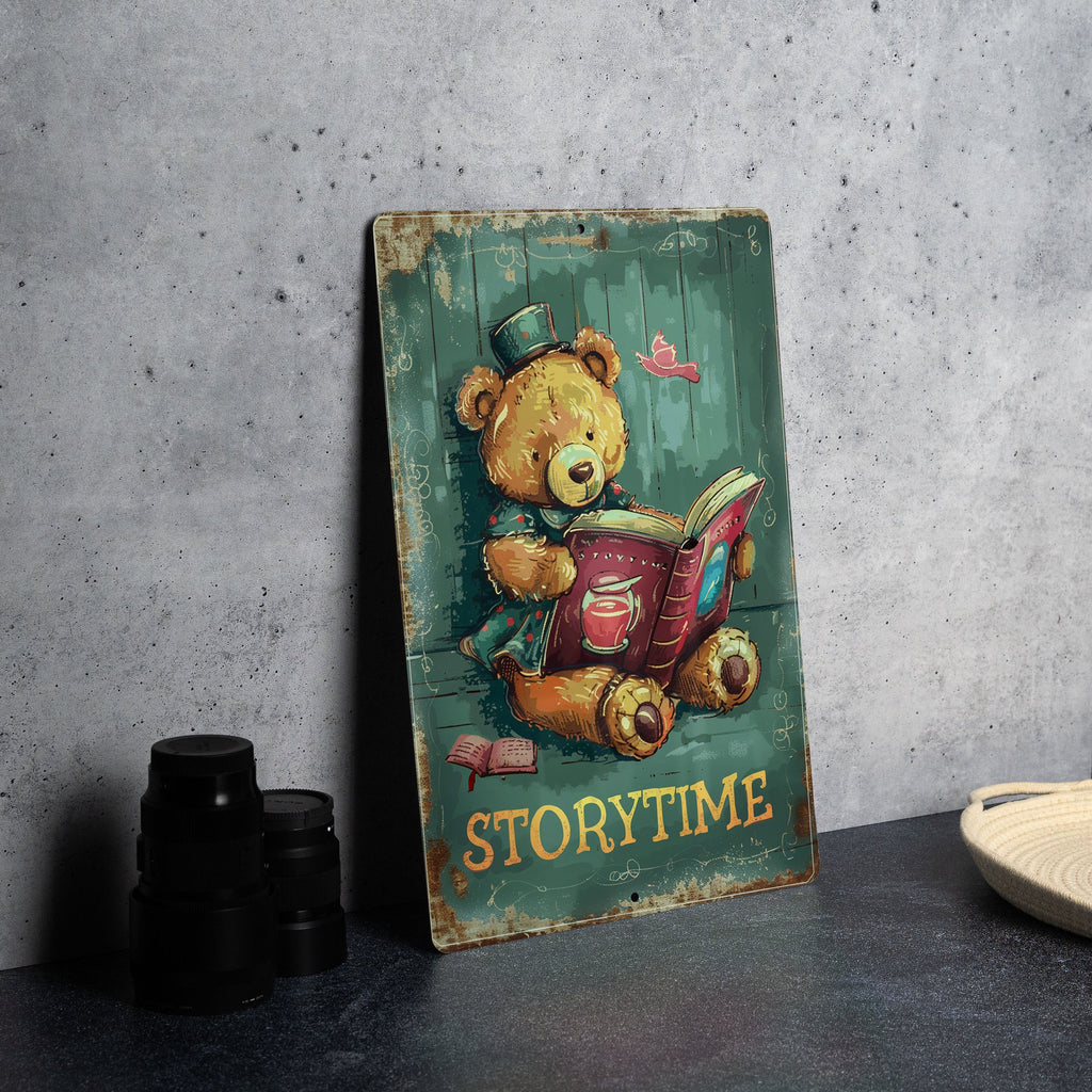 Storytime Vintage Style Aluminum Sign, Children's Storytime, Book and Teddy Bear, Bright Colors, Fun Border, Friendly Font — photo 2