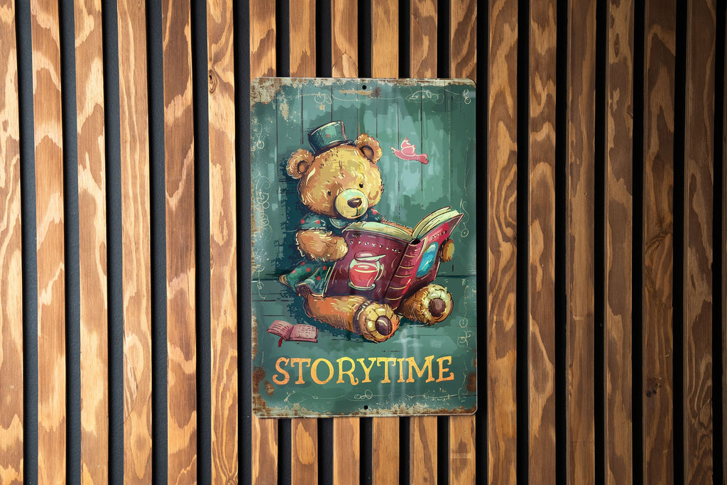 Storytime Vintage Style Aluminum Sign, Children's Storytime, Book and Teddy Bear, Bright Colors, Fun Border, Friendly Font — photo 3