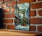 Christmas Market Metal Sign, Festive Illustration, Bright Colors, Holiday Frame, Cursive Font — photo 1