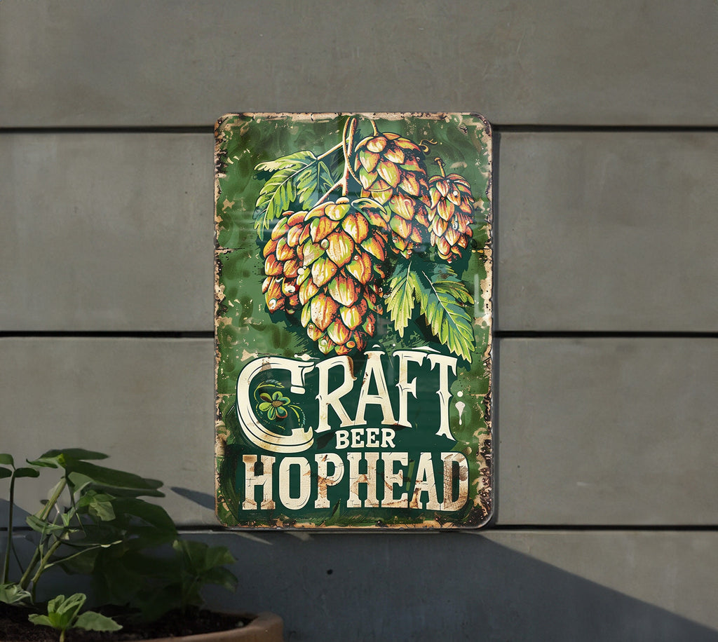 HopHead Vintage Metal Sign - Craft Beer, Beer Hops, Earthy Tones, Craft Frame, Playful Font — photo 1