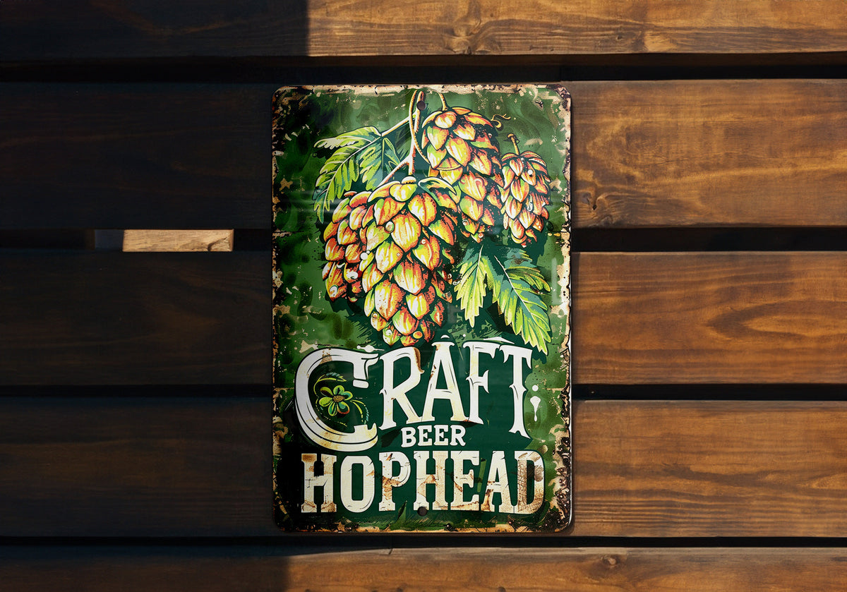 HopHead Vintage Metal Sign - Craft Beer, Beer Hops, Earthy Tones, Craft Frame, Playful Font — photo 3