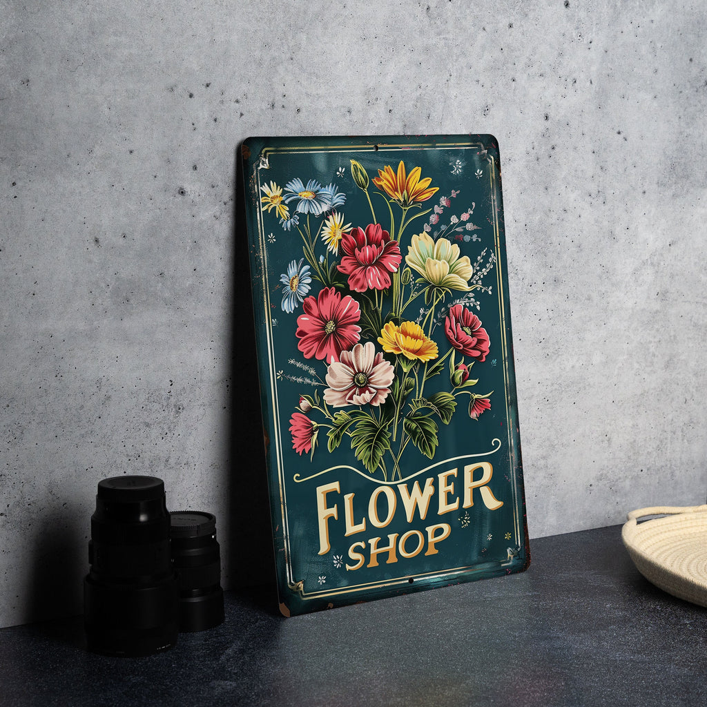 Rustic Flower Shop Metal Sign, Floral Frame, Vibrant Colors, Elegant Font, Flower Illustration — photo 4