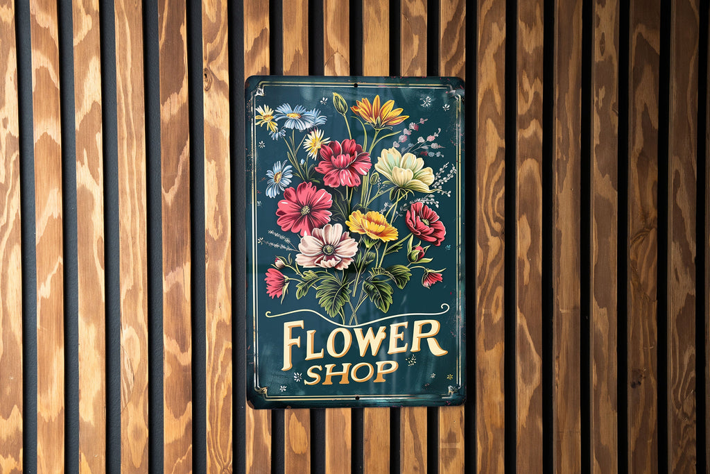 Rustic Flower Shop Metal Sign, Floral Frame, Vibrant Colors, Elegant Font, Flower Illustration — photo 5