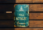 Yoga Retreat Vintage Sign, Yoga Mat Illustration, Calming Tones, Fitness Frame, Bold Font Metal Sign — photo 3
