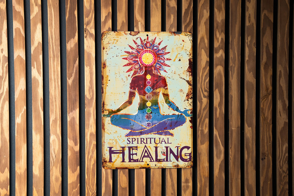 Spiritual Healing Vintage Metal Sign: Chakra Symbols, Soft Pastels, Inspirational Border, Elegant Font — photo 2