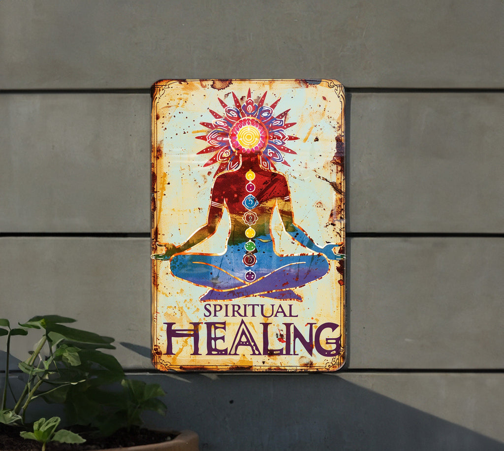Spiritual Healing Vintage Metal Sign: Chakra Symbols, Soft Pastels, Inspirational Border, Elegant Font — photo 5