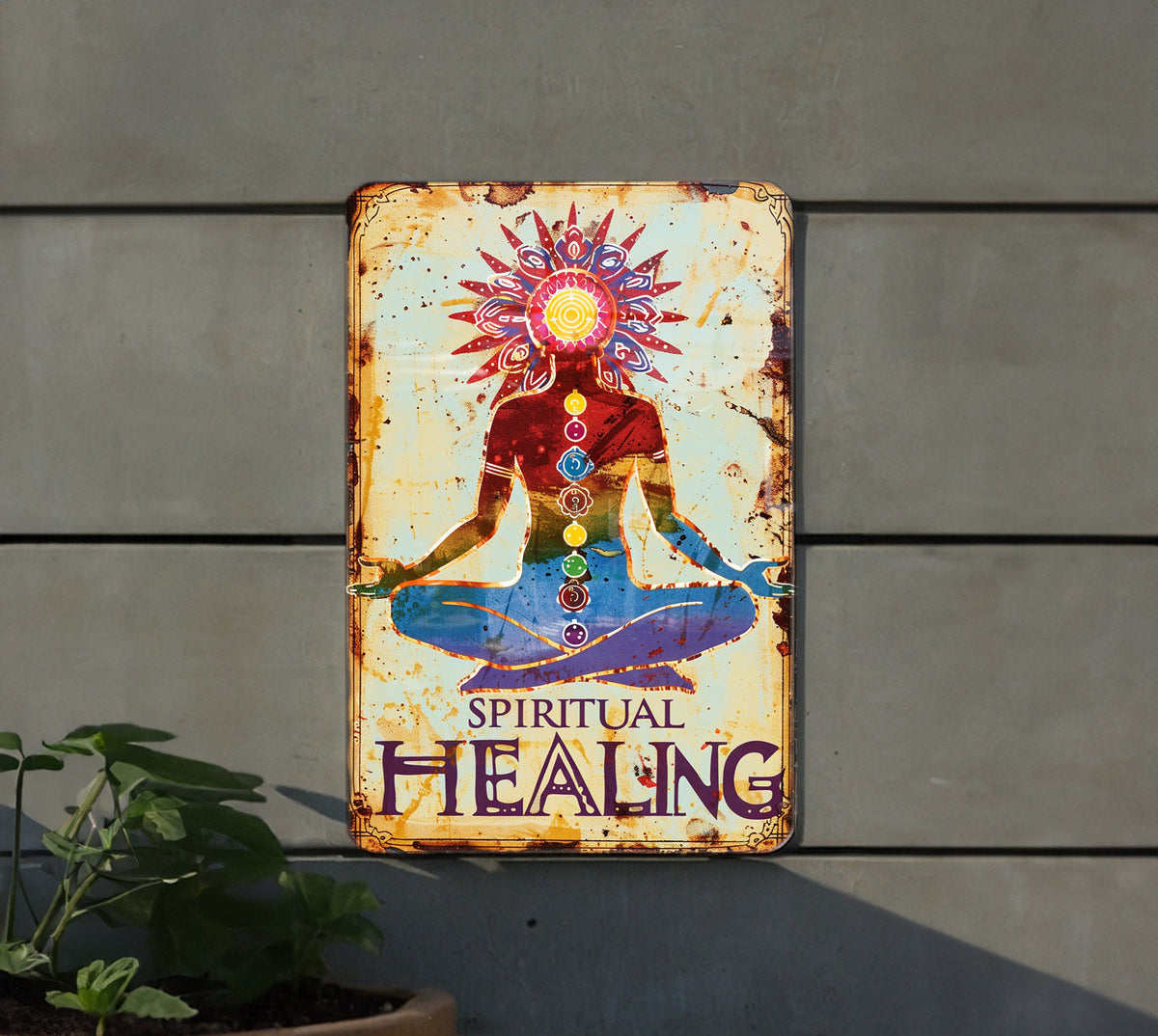 Spiritual Healing Vintage Metal Sign: Chakra Symbols, Soft Pastels, Inspirational Border, Elegant Font — photo 5