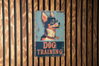 DOG TRAINING Vintage Style Metal Sign, Dog Illustration, Bright Colors, Pet Frame, Bold Font — photo 1