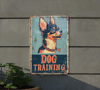 DOG TRAINING Vintage Style Metal Sign, Dog Illustration, Bright Colors, Pet Frame, Bold Font — photo 2