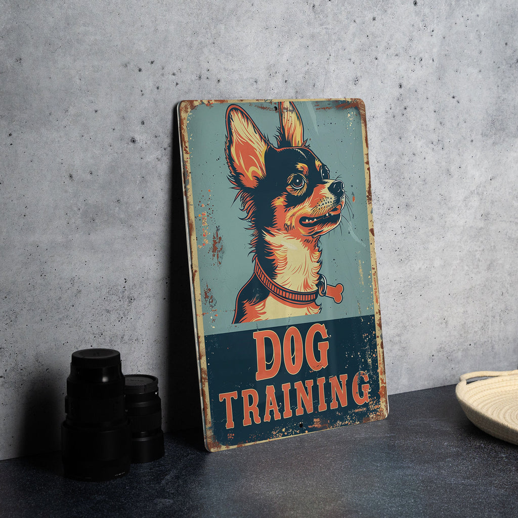 DOG TRAINING Vintage Style Metal Sign, Dog Illustration, Bright Colors, Pet Frame, Bold Font — photo 5