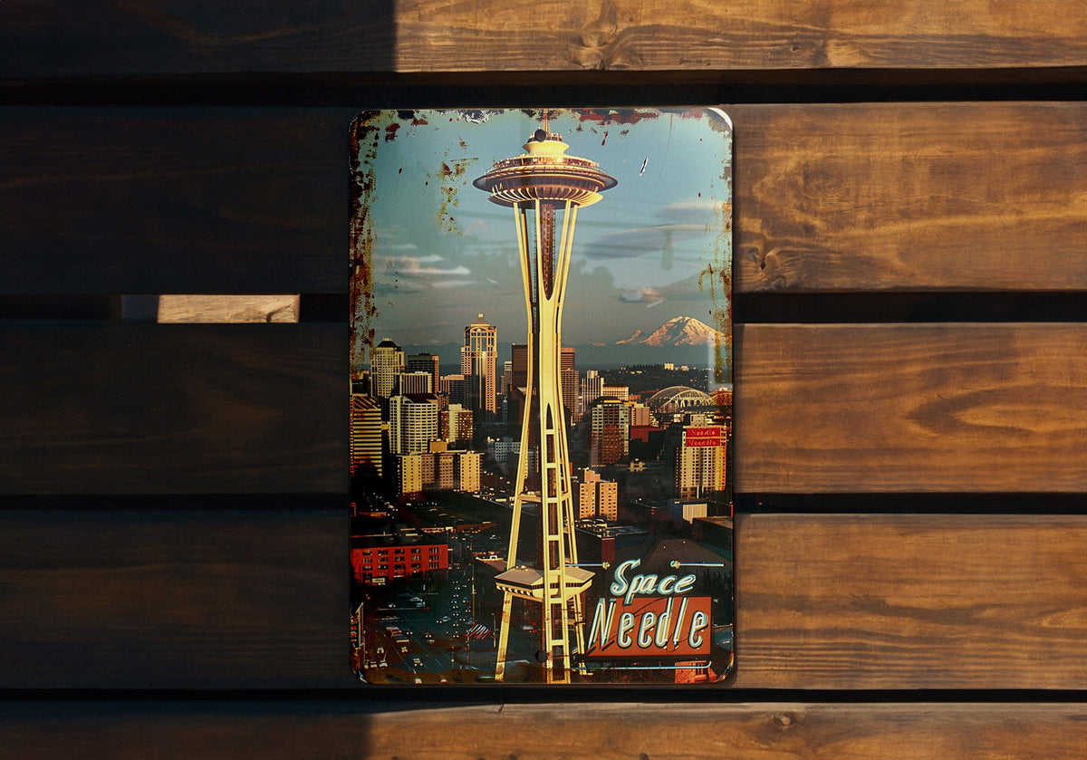 Seattle Space Needle Vintage Metal Sign, Cityscape Decor, Funny Wall Art, Retro Home Accessory, Unique Gift Idea — photo 4