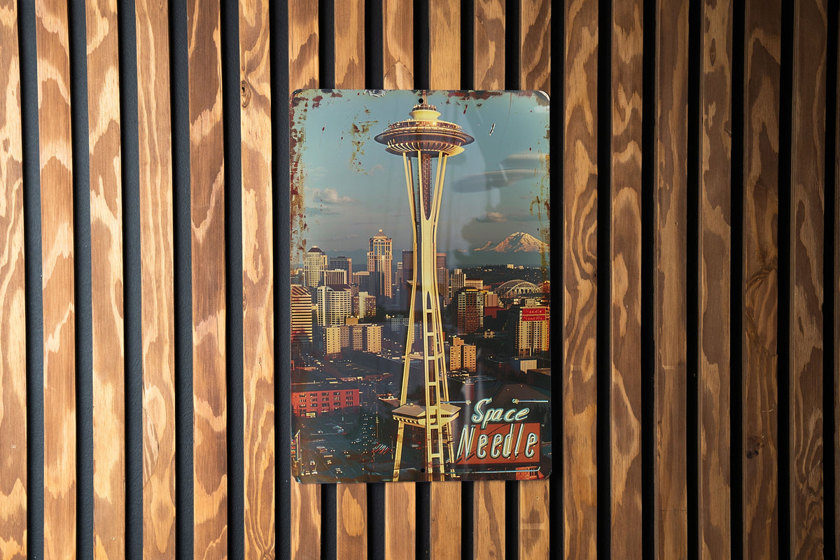 Seattle Space Needle Vintage Metal Sign, Cityscape Decor, Funny Wall Art, Retro Home Accessory, Unique Gift Idea — photo 5