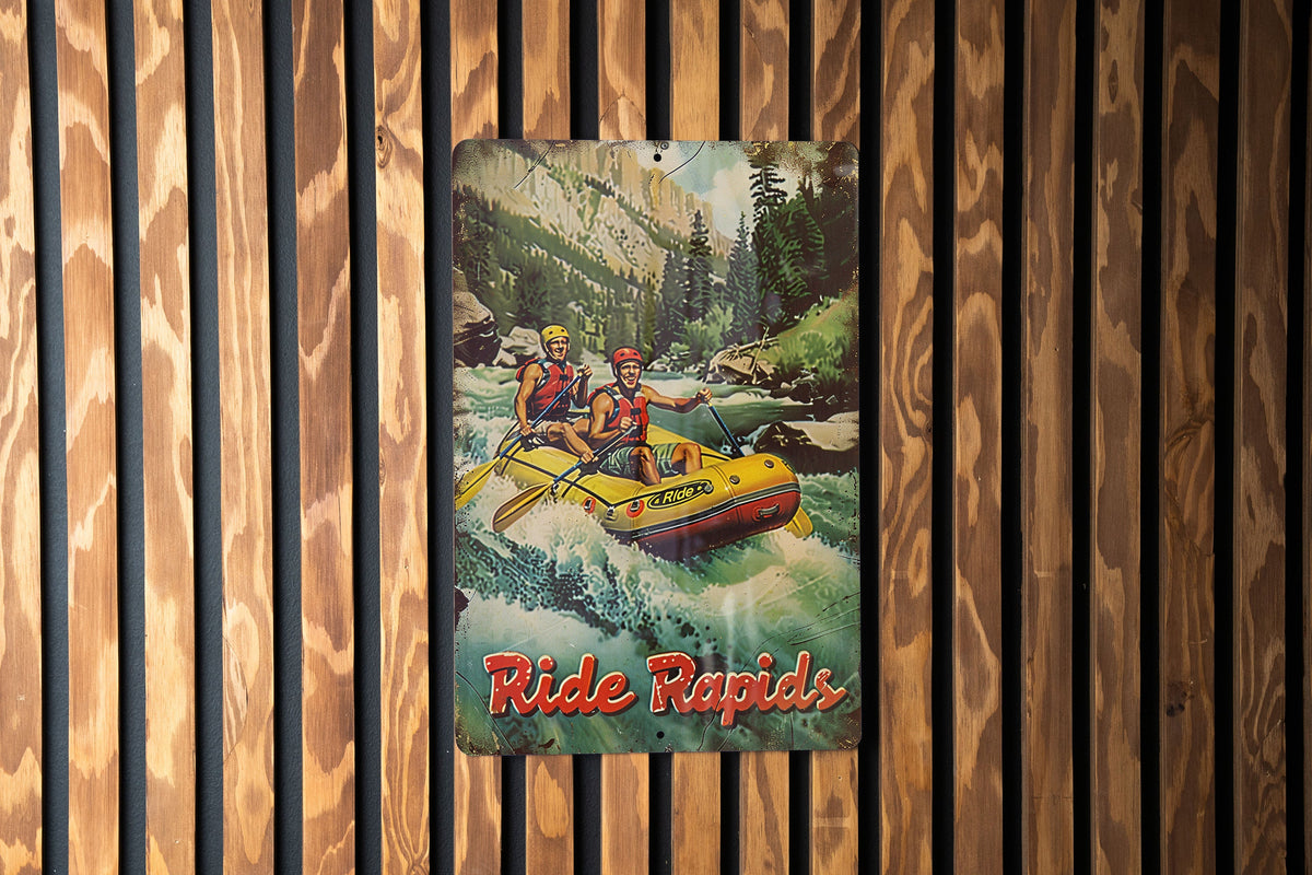 Vintage Tin Sign for Rafting Enthusiasts, Metal Sign, Ride Rapids, Rafting Decor, Wall Art — photo 1