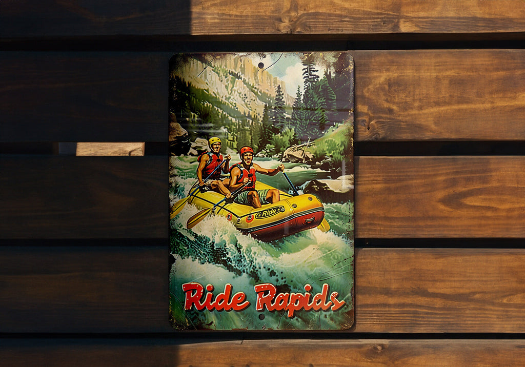 Vintage Tin Sign for Rafting Enthusiasts, Metal Sign, Ride Rapids, Rafting Decor, Wall Art — photo 2