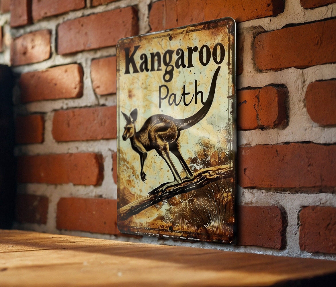 Outback Trail Sign, Kangaroo Path Decor, Australian Adventure, Vintage Metal Sign, Home Wall Art — photo 3