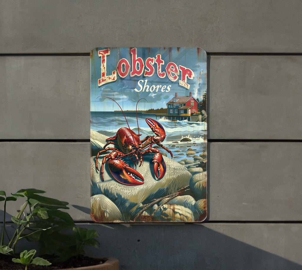Maine Coast Lobster Sign, New England Seaside, Vintage Metal Decor, Funny Coastal Art, Retro Beach House — photo 4