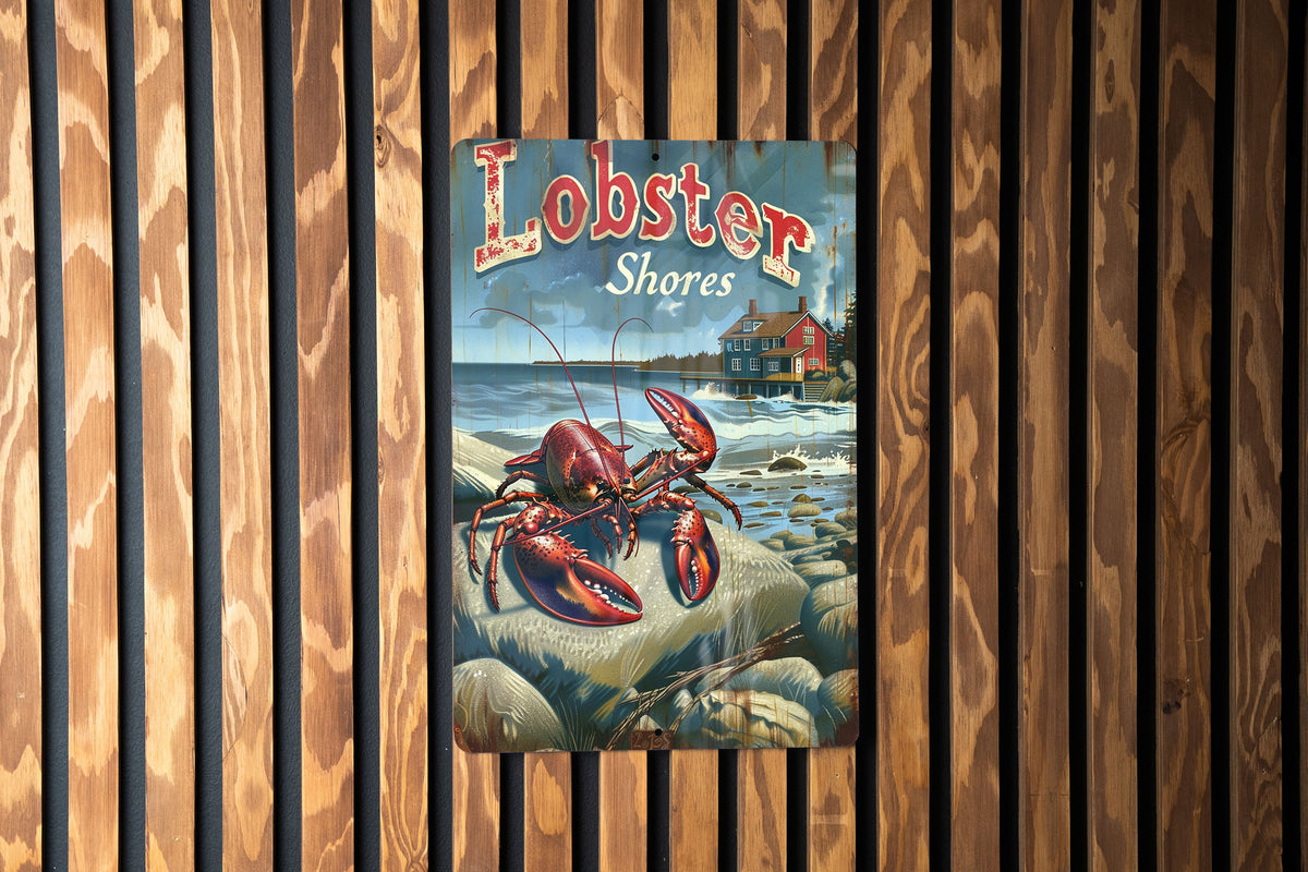 Maine Coast Lobster Sign, New England Seaside, Vintage Metal Decor, Funny Coastal Art, Retro Beach House — photo 5