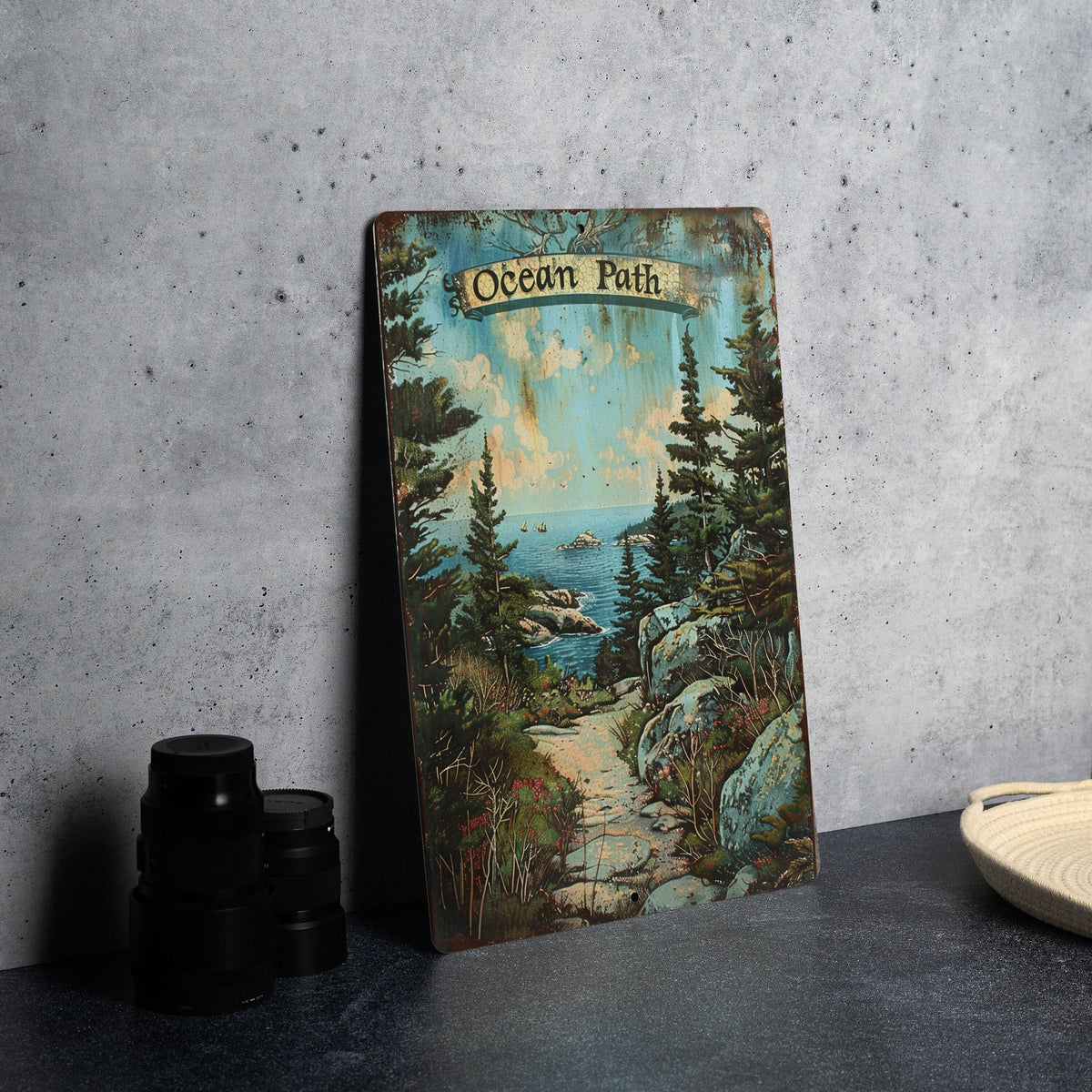 Acadia National Park Sign, Ocean Path Decor, Coastal Beauty Art, Vintage Aluminum Sign, Metal Wall Hanging — photo 1