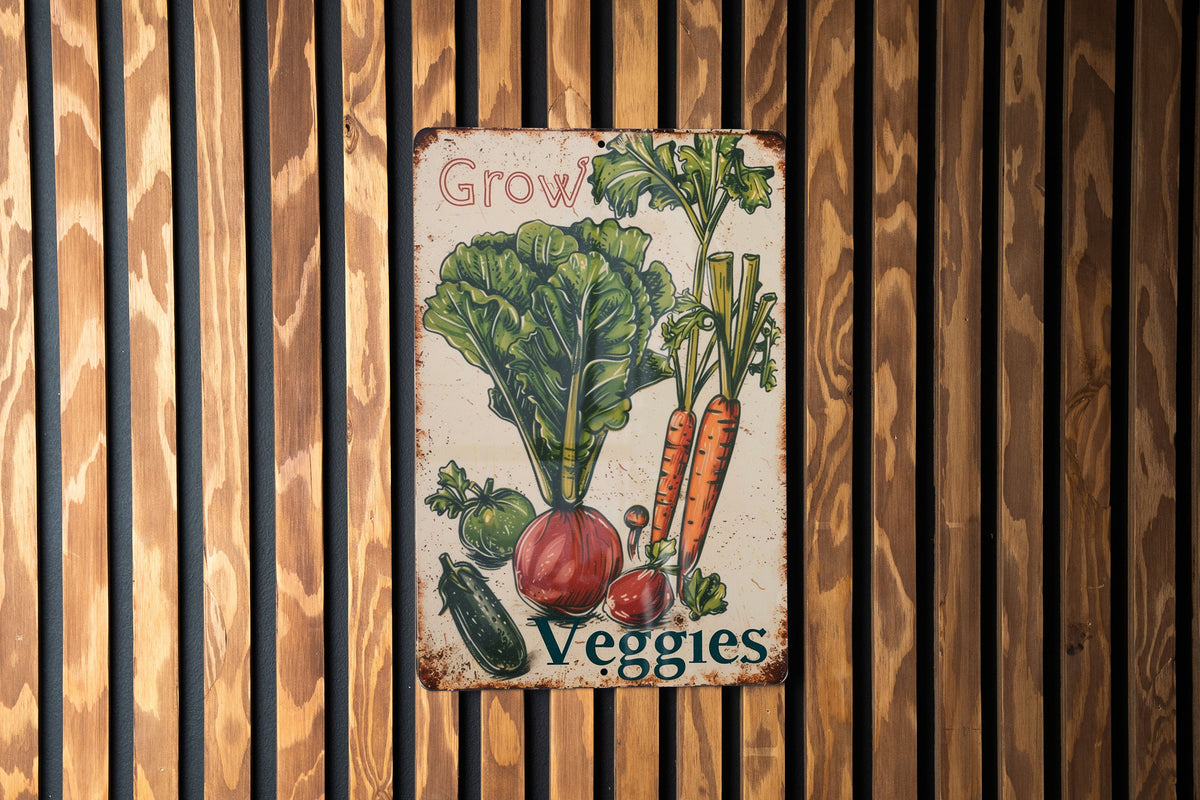 Vintage Vegetable Gardening Metal Sign, Grow Veggies, Gardener's Decor, Rustic Style, Garden Sign — photo 1