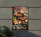 Outdoor Grill Metal Sign, Vintage BBQ Tools, Sizzle & Serve, Grilled Meats Decor, Funny Outdoor Sign — photo 3