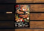 Outdoor Grill Metal Sign, Vintage BBQ Tools, Sizzle & Serve, Grilled Meats Decor, Funny Outdoor Sign — photo 4
