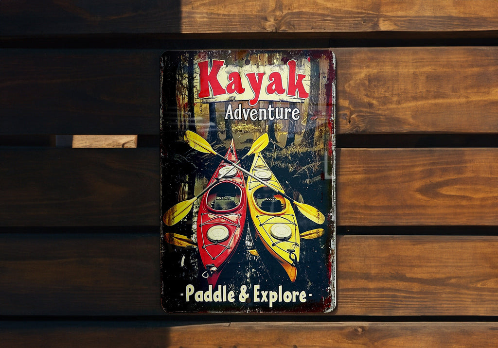 Kayak Adventure Metal Sign - Paddle & Explore, Vintage Style, River Kayaking, Aluminum Decor — photo 1