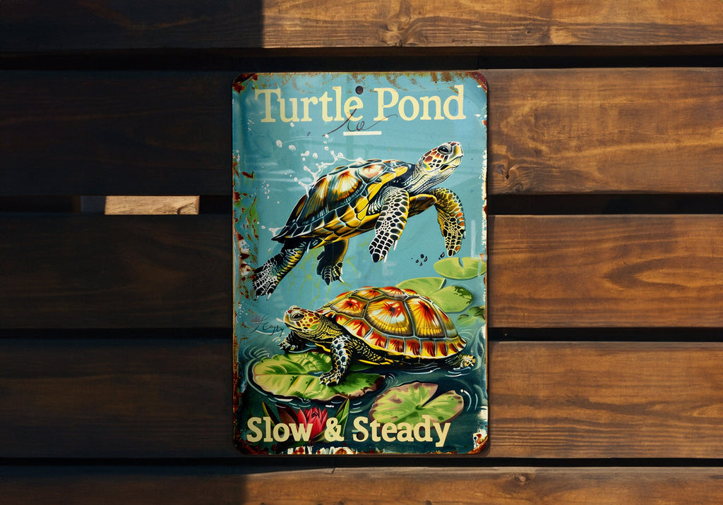 Turtle Pond Metal Sign, Vintage Style, Funny Decor, Water Turtles, Slow & Steady — photo 4