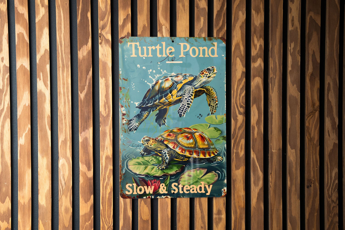 Turtle Pond Metal Sign, Vintage Style, Funny Decor, Water Turtles, Slow & Steady — photo 5