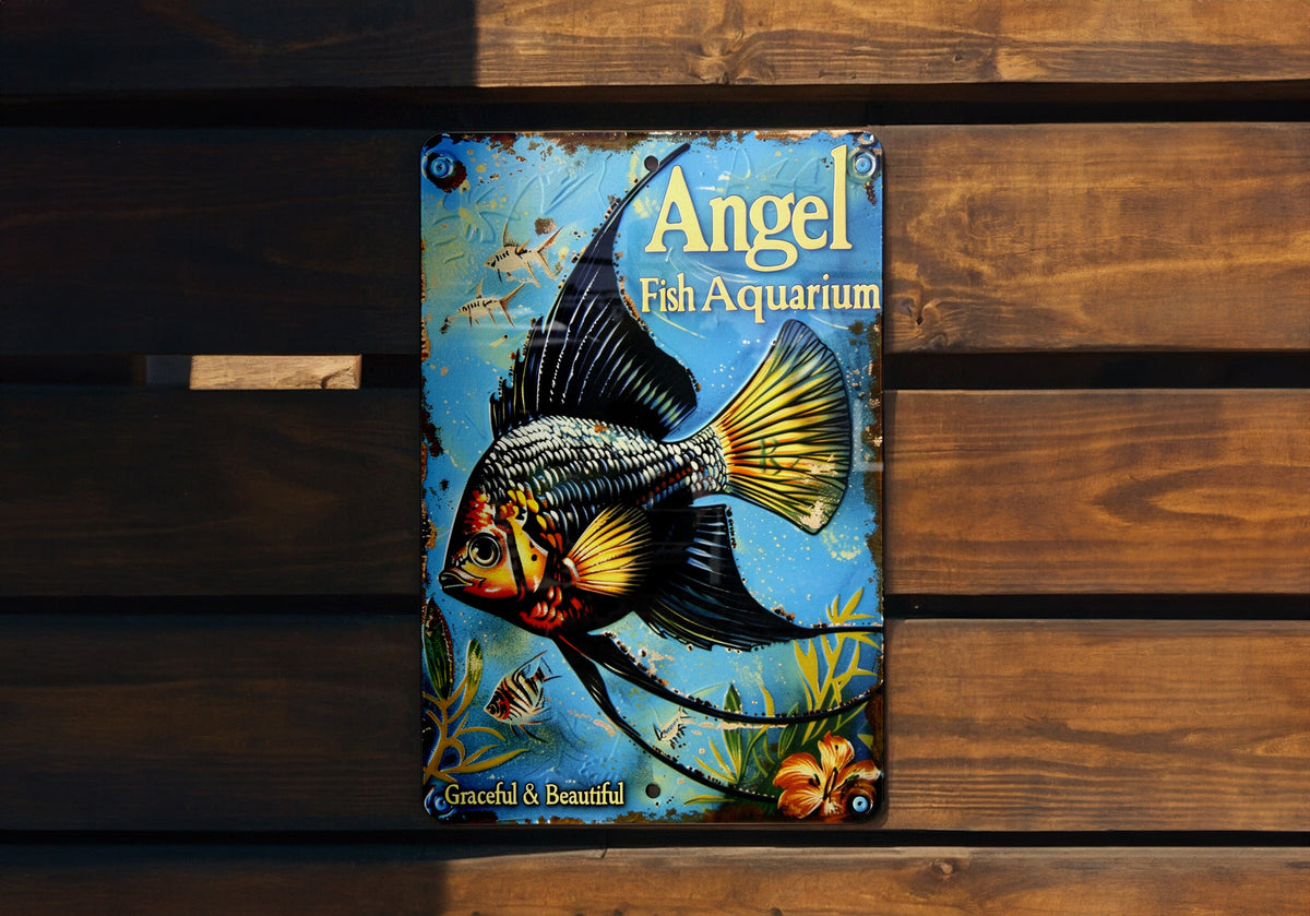 Angel Fish Aquarium Metal Sign, Graceful Vintage Style, Beautiful Aluminum Decor, Fish Tank Art, Aquatic Plants Display — photo 1
