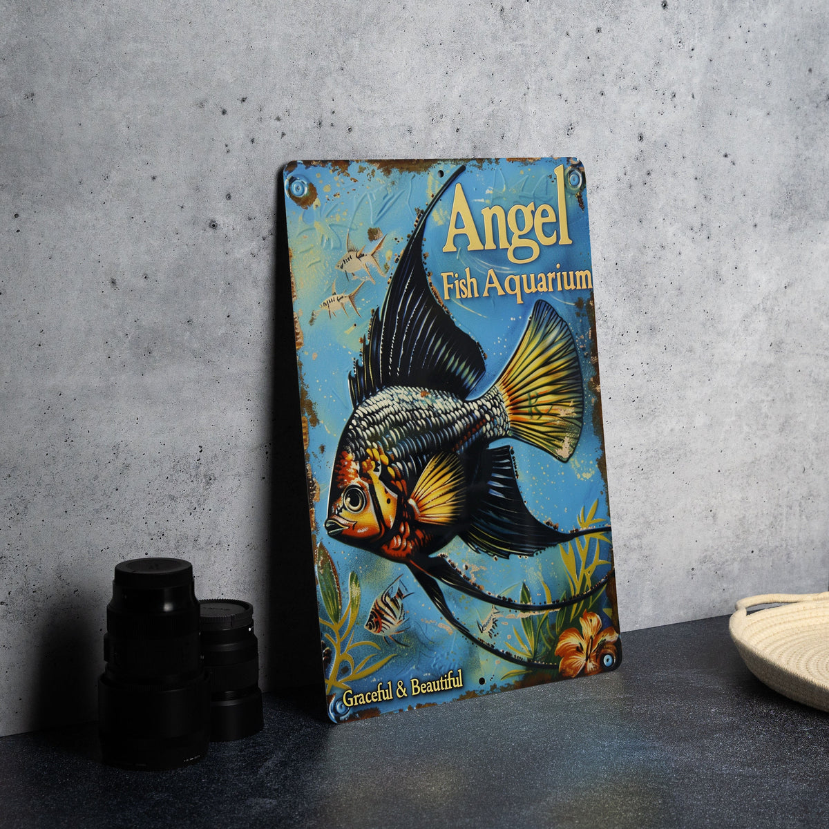Angel Fish Aquarium Metal Sign, Graceful Vintage Style, Beautiful Aluminum Decor, Fish Tank Art, Aquatic Plants Display — photo 4