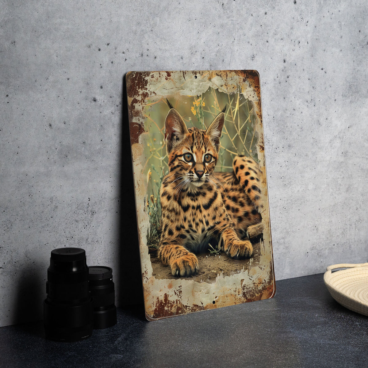 Savannah Cat Metal Sign, Vintage Style Decor, Funny Cat Art, Wall Hanging, Unique Gift Idea — photo 1