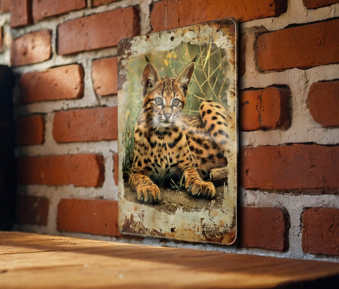 Savannah Cat Metal Sign, Vintage Style Decor, Funny Cat Art, Wall Hanging, Unique Gift Idea — photo 2