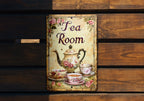 Vintage Teapot and Teacups, Floral Patterns, Muted Tones, Intricate Border, Tea Room Metal Sign — photo 4