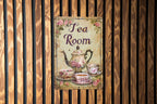 Vintage Teapot and Teacups, Floral Patterns, Muted Tones, Intricate Border, Tea Room Metal Sign — photo 5