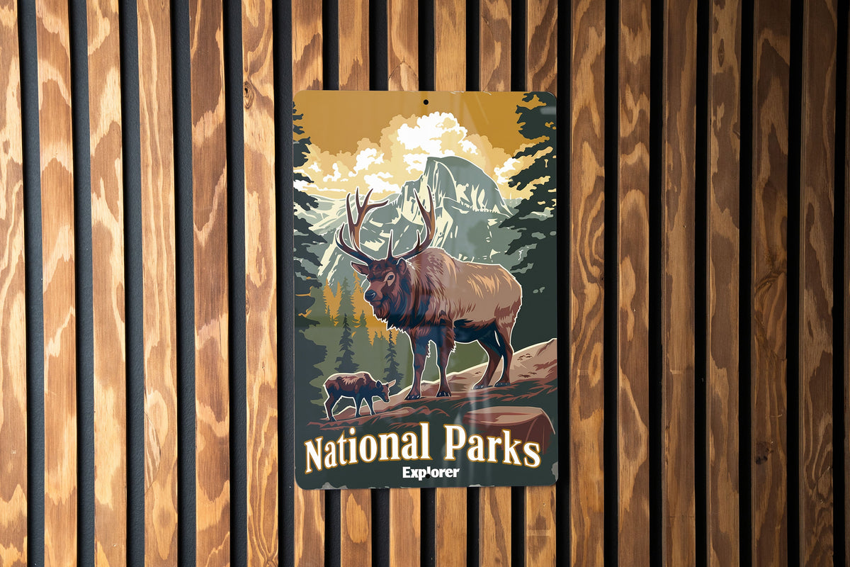 Metal Sign National Parks Explorer, Vintage Style Poster, Retro Fonts Decor, Wildlife Artwork, Muted Colors Display — photo 1