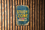 Study Zone Metal Sign, Vintage Style, Book Illustration, Primary Colors, Educational Frame, Childlike Font — photo 2
