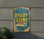 Study Zone Metal Sign, Vintage Style, Book Illustration, Primary Colors, Educational Frame, Childlike Font — photo 5