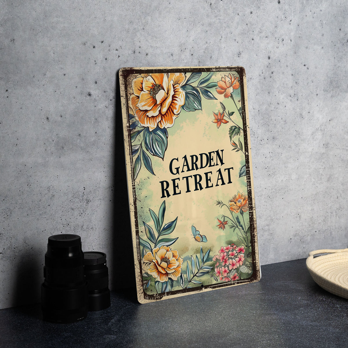 GARDEN RETREAT Vintage Metal Sign - Vintage Garden, Flower Illustration, Soft Pastels, Garden Frame, Elegant Font Gift Idea — photo 3