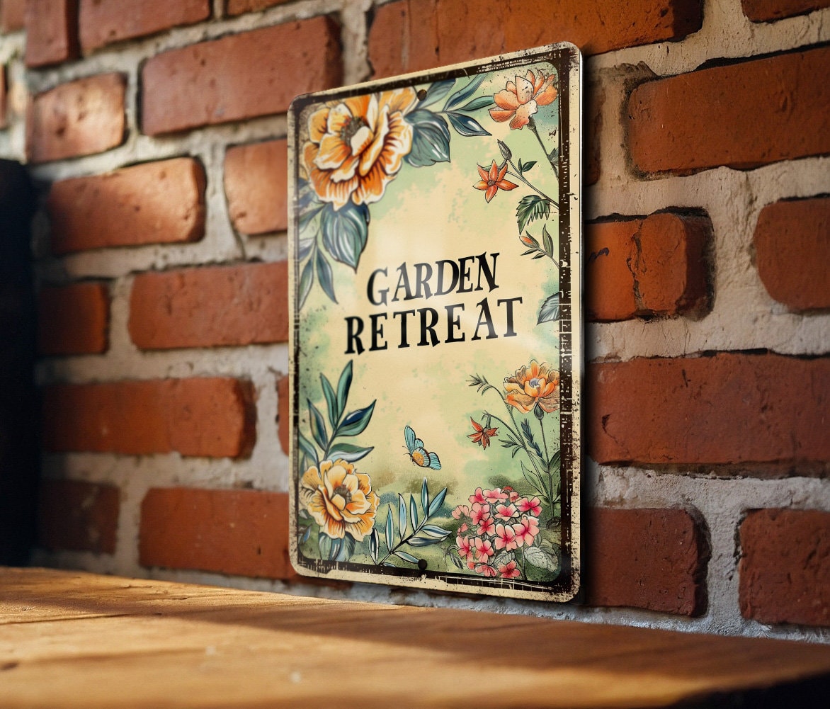 GARDEN RETREAT Vintage Metal Sign - Vintage Garden, Flower Illustration, Soft Pastels, Garden Frame, Elegant Font Gift Idea — photo 4