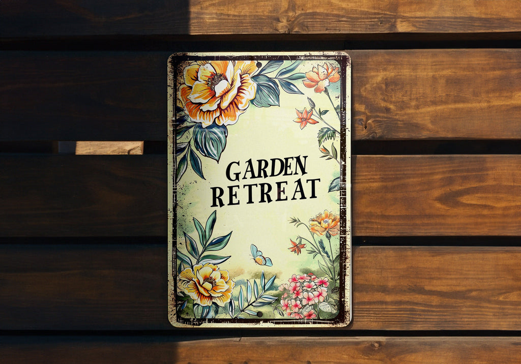 GARDEN RETREAT Vintage Metal Sign - Vintage Garden, Flower Illustration, Soft Pastels, Garden Frame, Elegant Font Gift Idea — photo 5