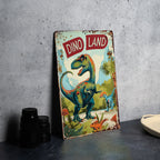 DINO LAND Vintage Metal Sign - Children's Decor, Cartoon Dinosaur, Bright Colors, Fun Border, Friendly Font — photo 3