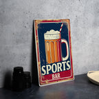 Vintage Sports Bar Metal Sign, Beer Mug Illustration, Team Colors, Sports Frame, Bold Font — photo 1