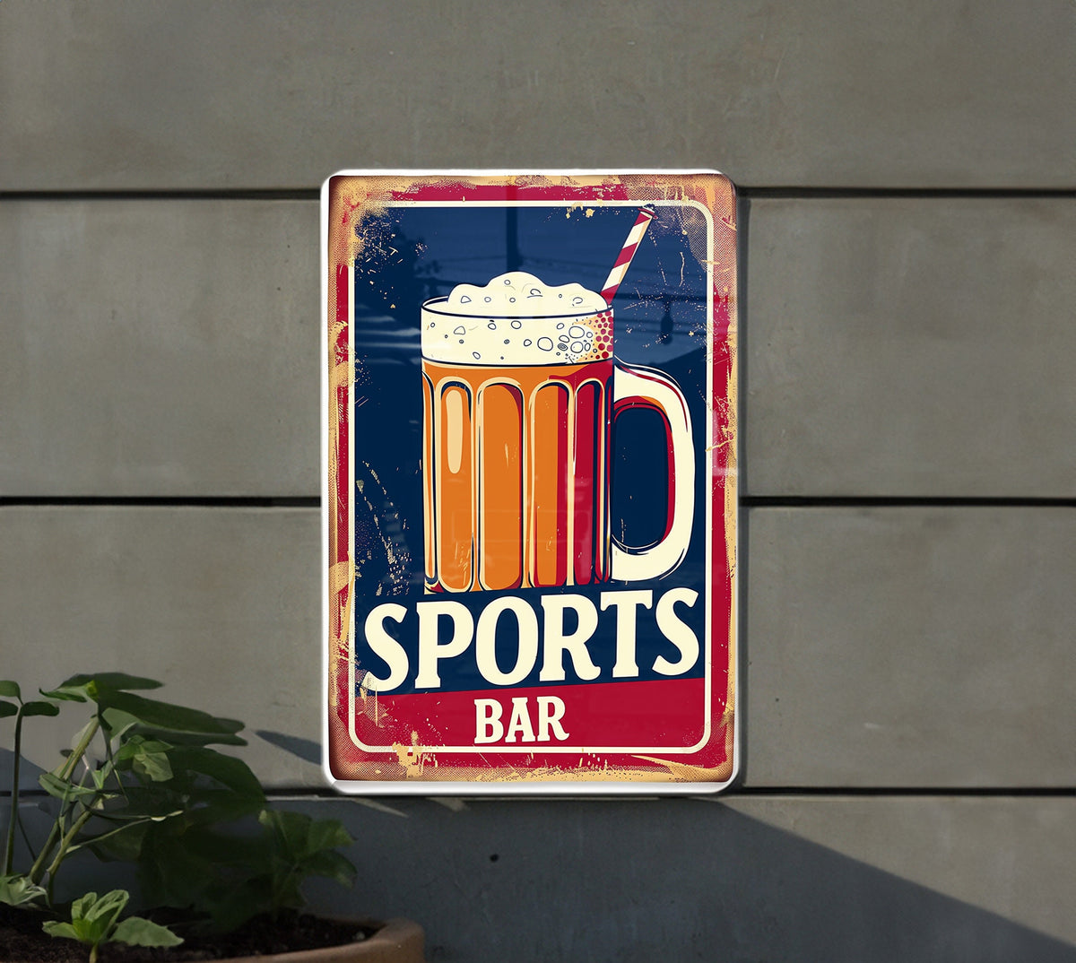 Vintage Sports Bar Metal Sign, Beer Mug Illustration, Team Colors, Sports Frame, Bold Font — photo 4