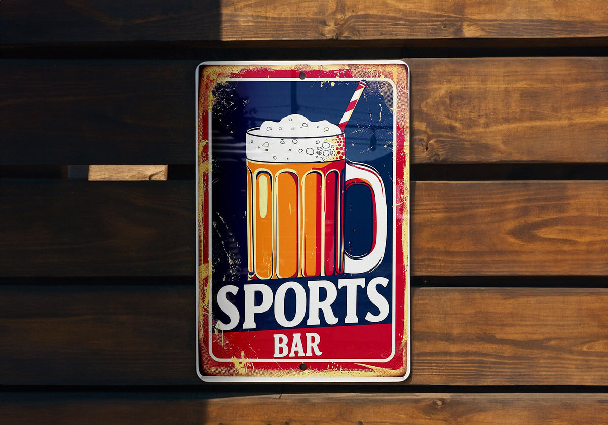 Vintage Sports Bar Metal Sign, Beer Mug Illustration, Team Colors, Sports Frame, Bold Font — photo 5