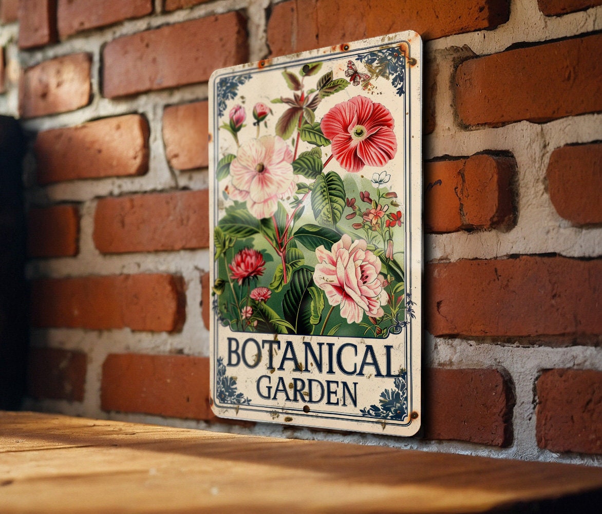 Botanical Garden Metal Sign, Plants and Flowers Illustration, Soft Pastels, Garden Frame, Elegant Font — photo 1