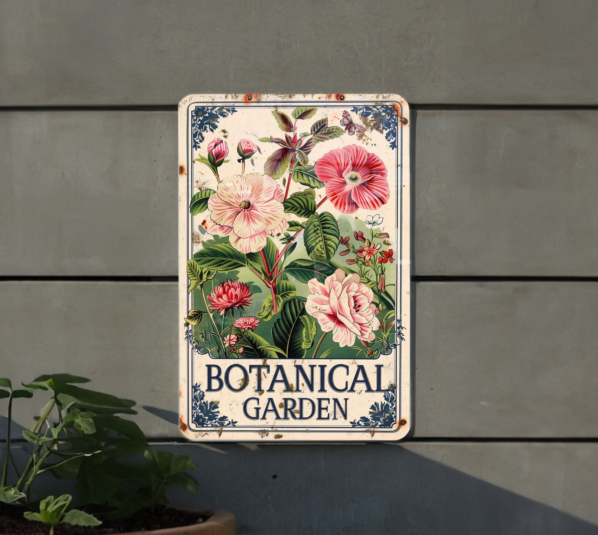 Botanical Garden Metal Sign, Plants and Flowers Illustration, Soft Pastels, Garden Frame, Elegant Font — photo 5